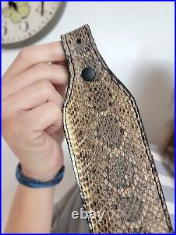 Padded RIFLE Firearm SLING with Authentic RATTLESNAKE skin brown leather strap