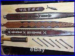 RIFLE SLING HAND TOOLED CUSTOM MADE, BROWN, QUALITY LEATHER