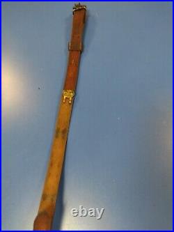 Rare Vintage Hunting Leather Rifle Sling Patina Brass Fittings With Steel Swivel