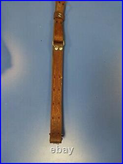 Rare Vintage Hunting Leather Rifle Sling Patina Brass Fittings With Steel Swivel
