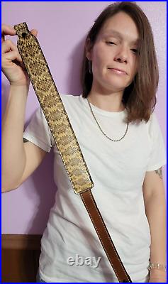 Rattlesnake skin RIFLE Firearm padded SLING with Authentic brown leather strap