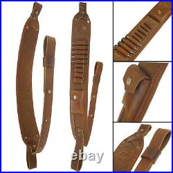 Retro Real Leather Rifle Recoil Pad +Soft Gun Ammo Sling Padded USA Stock