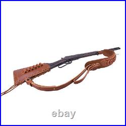 Rifle Buttstock+Leather Shell Holder Sling. 357.30/30.308.22LR 12GA 16GA 20GA