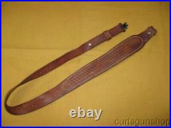 Rifle Sling 1 Inch Cobra Brown Leather Light Stitching with Q. D. Swivels