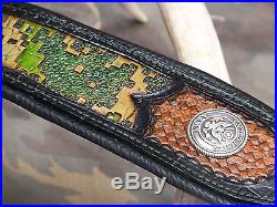 Rifle Sling, Black Leather, Hand tooled, Made in the USA, US Army