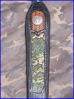 Rifle Sling, Black Leather, Hand tooled, Made in the USA, US Army