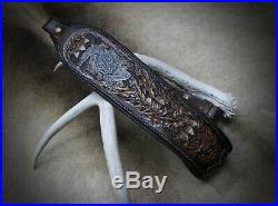 Rifle Sling, Brown Leather, Hand Carved, Gator Made by Seelye Leather Works