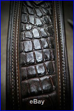 Rifle Sling, Brown Leather, Hand Carved, Gator Made by Seelye Leather Works