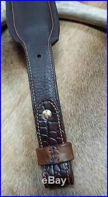 Rifle Sling, Brown Leather, Hand Carved, Made in the USA, Bison Ridge