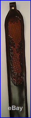 Rifle Sling, Brown Leather Hand Carved and Tooled, Made in the USA, Oakwood