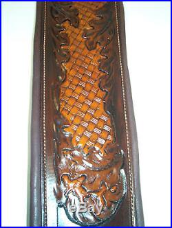 Rifle Sling, Brown Leather Hand Carved and Tooled, Made in the USA, Oakwood