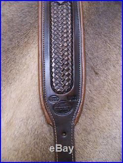 Rifle Sling, Brown Leather, Hand Carved and Tooled in USA, Mountain Lion