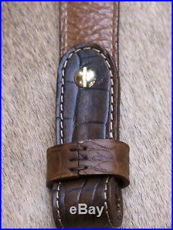 Rifle Sling, Brown Leather, Hand Tooled, Made in the USA, American Eagle