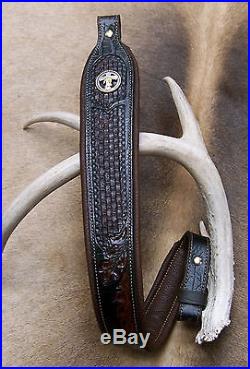 Rifle Sling, Brown Leather, Hand tooled, Made in the USA, Praying Cowboy