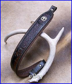 Rifle Sling, Brown Leather, Hand tooled, Made in the USA, Praying Cowboy