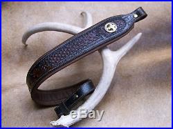 Rifle Sling, Brown Leather, Hand tooled, Made in the USA, Praying Cowboy