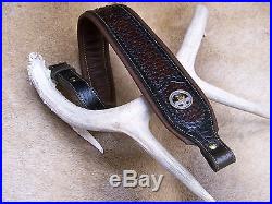 Rifle Sling, Brown Leather, Hand tooled, Made in the USA, Praying Cowboy