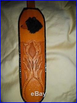 Rifle Sling, Leather, Bear, Hand Carved And Made. Padded