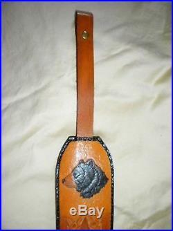 Rifle Sling, Leather, Bear, Hand Carved And Made. Padded
