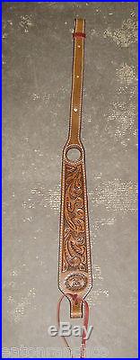 Rifle Sling Leather Floral Hand Tooled Bianchi Lined Padded 433 Dark Oil