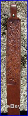 Rifle Sling Oak Leaves Carved Leather Hand Made USA Name or Initials added FREE