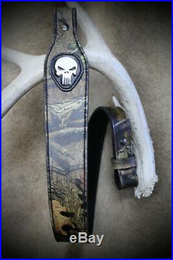 Rifle Sling, Seelye Leather Works, Camouflage Leather Rifle Sling with Skull