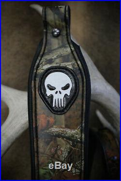 Rifle Sling, Seelye Leather Works, Camouflage Rifle Sling, Skull Badge, Made USA