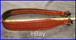 Safariland basketweave Cobra style sude lined fancy stitched leather rifle sling