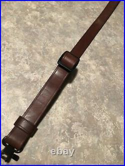 Savage logo brown adjustable leather rifle sling with QD swivels