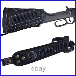 Set Of Leather Buttstock Canvas Ammo Holder Rifle Sling For. 30-30.308.22 12GA