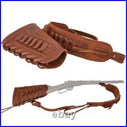 Set of Leather Hunting Rifle Cheek Rest Buttstock with Ammo Sling + 2pcs Swivels