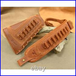 Set of Leather Rifle Buttstock Cover, Shell Slot Sling for. 45-70.22MAG 12GA. 357