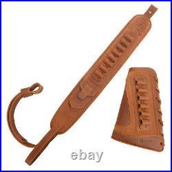 Set of Leather Rifle Buttstock Cover, Shell Slot Sling for. 45-70.22MAG 12GA. 357