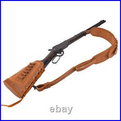 Set of Leather Rifle Buttstock Cover, Shell Slot Sling for. 45-70.22MAG 12GA. 357