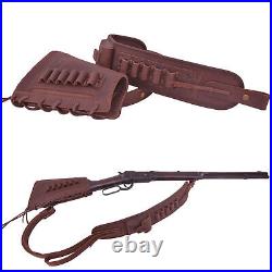 Set of Leather Rifle Buttstock Sleeve with Gun Slot Sling. 308.357.30/30.22LR