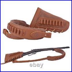 Set of Leather Rifle Buttstock with Ammo Holder Sling Strap for. 30-06.22MAG 12GA