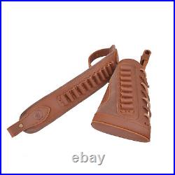 Set of Leather Rifle Buttstock with Ammo Holder Sling Strap for. 30-06.22MAG 12GA