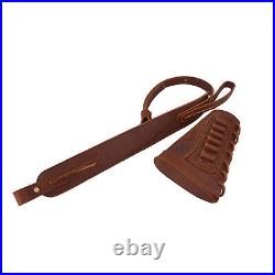 Set of Leather Rifle/Shotgun Buttstock Magazine Pouch with Matched Sling Strap