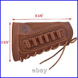 Set of Leather Rifle/Shotgun Buttstock Magazine Pouch with Matched Sling Strap