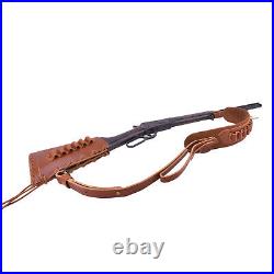 Set of Leather Rifle/ Shotgun Padded Straps + Ammo Cheek Rest for. 30-06.30-30.22