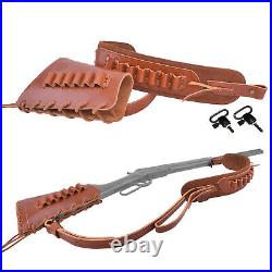 Set of Rifle Ammo Buttstock with Gun Strap Sling 16GA. 308.30/30.22LR Leather