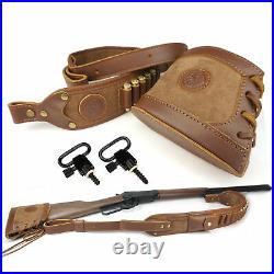 Suede Leather Rifle Recoil Pad Cover, Matched Rifle Shoulder Sling + Swivels Set