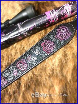 Suede Lined Custom Leather Gun Sling Pink Purple Rose Muddy Girl Handmade Rifle