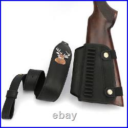 TOURBON 1 Wide Leather Sling Gun Strap Swivels/. 22Cal Bullet Holder Cheek Riser