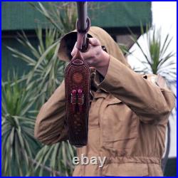 TOURBON Leather Rifle Sling Hand Tooled Ammo Holder Gun Carry Strap Barrel Mount