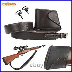 TOURBON Leather Rifle Sling Strap &Gun Mounted Swivels Studs& Slip on Recoil Pad