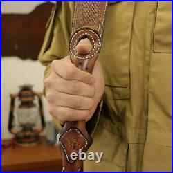 TOURBON Leather Shooting Gun Sling Shoulder Strap Rifle 30-06 Ammo Carrier Belt