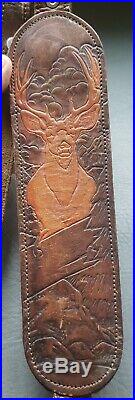 Tooled Leather Rifle Sling Deer Scene Winchester Model 70 Pre 64