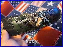 Tooled Stitched Whitetail Buck Mountain Stream Tree Scene Leather Rifle Sling