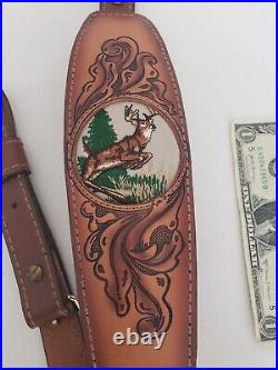 Torel 36 Brown Leather Deer Art Rifle Strap Sling Top Grain Cowhide 4852 Texas